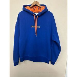 Unstuck Men's Long Sleeve Pullover Drawstring Hoodie Blue Sweatshirt Size L